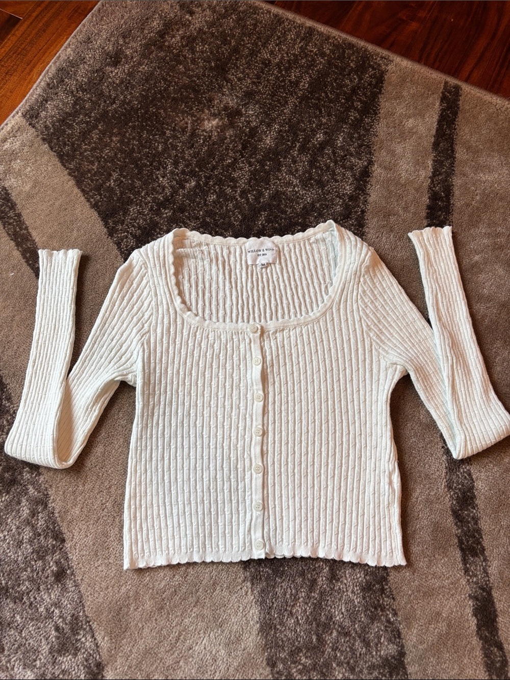 Cream Ribbed Button-Front Cardigan